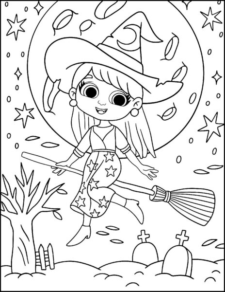 halloween witch on broom with star pants pdf