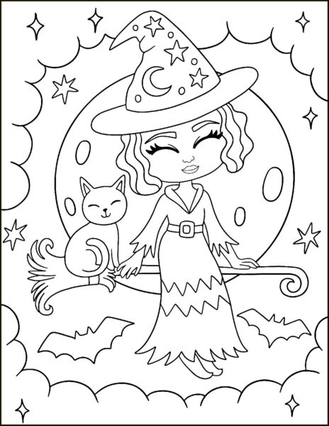 halloween witchy on broom with cat pdf